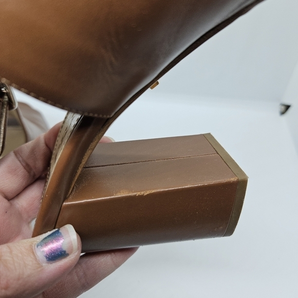 Prada brown leather peeptoe ankle wrap heel booties EU 38 - Picture 11 of 16